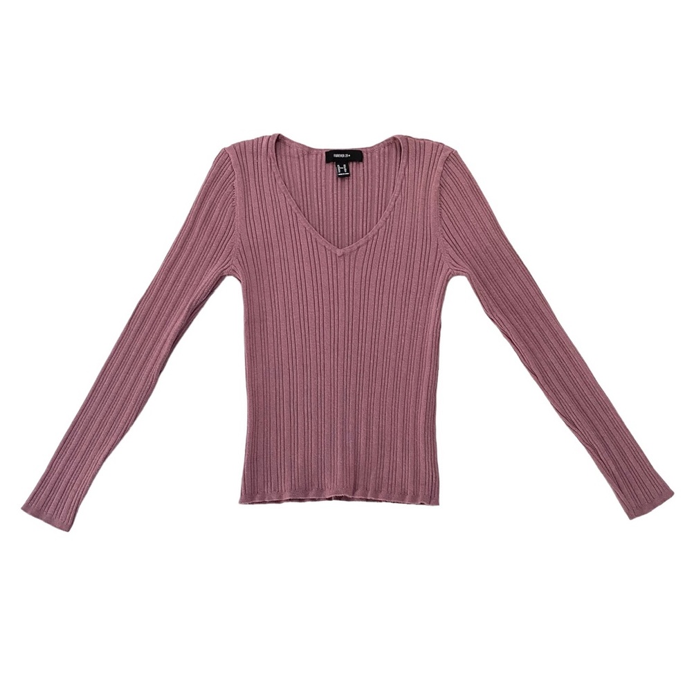 Forever 21 Fall Winter V-Neck Long Sleeve Mauve Pink Ribbed Sweater Plus Size 0X